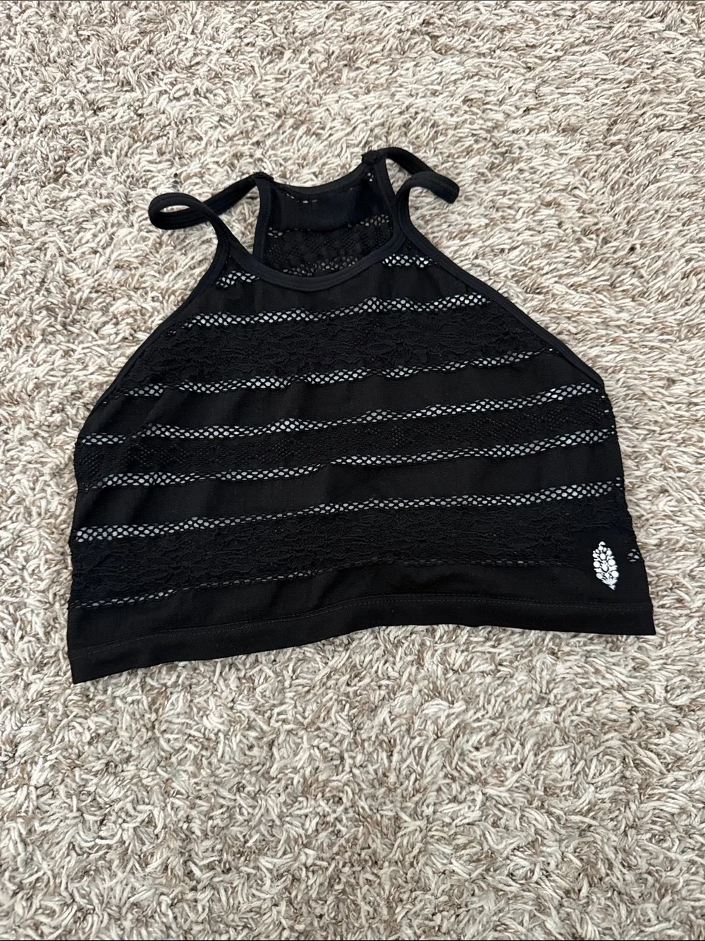 Free People Black Mesh-Stripe Cropped Sports Bralette